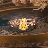 Elegant Coffin Cut 4 Prong Leaf Vine Citrine Engagement Ring